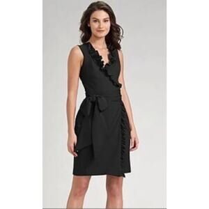 Diane Von Furstenberg Hampton Wrap Dress Size 2 Black Ruffle Neckline Sleeveless